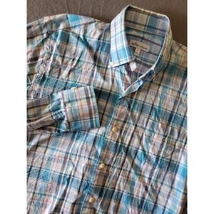 Peter Millar Mens Button Down Long Sleeve Shirt Small Plaid Blue Cotton Spandex